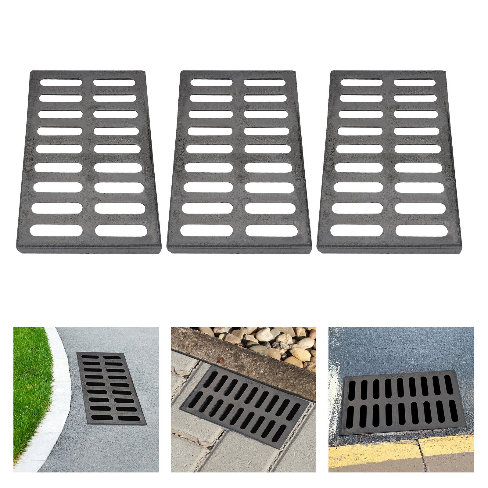 3 Piece Modern Outdoor Channel Drainage Cover Drain Grate Outdoor Sewer Cover US