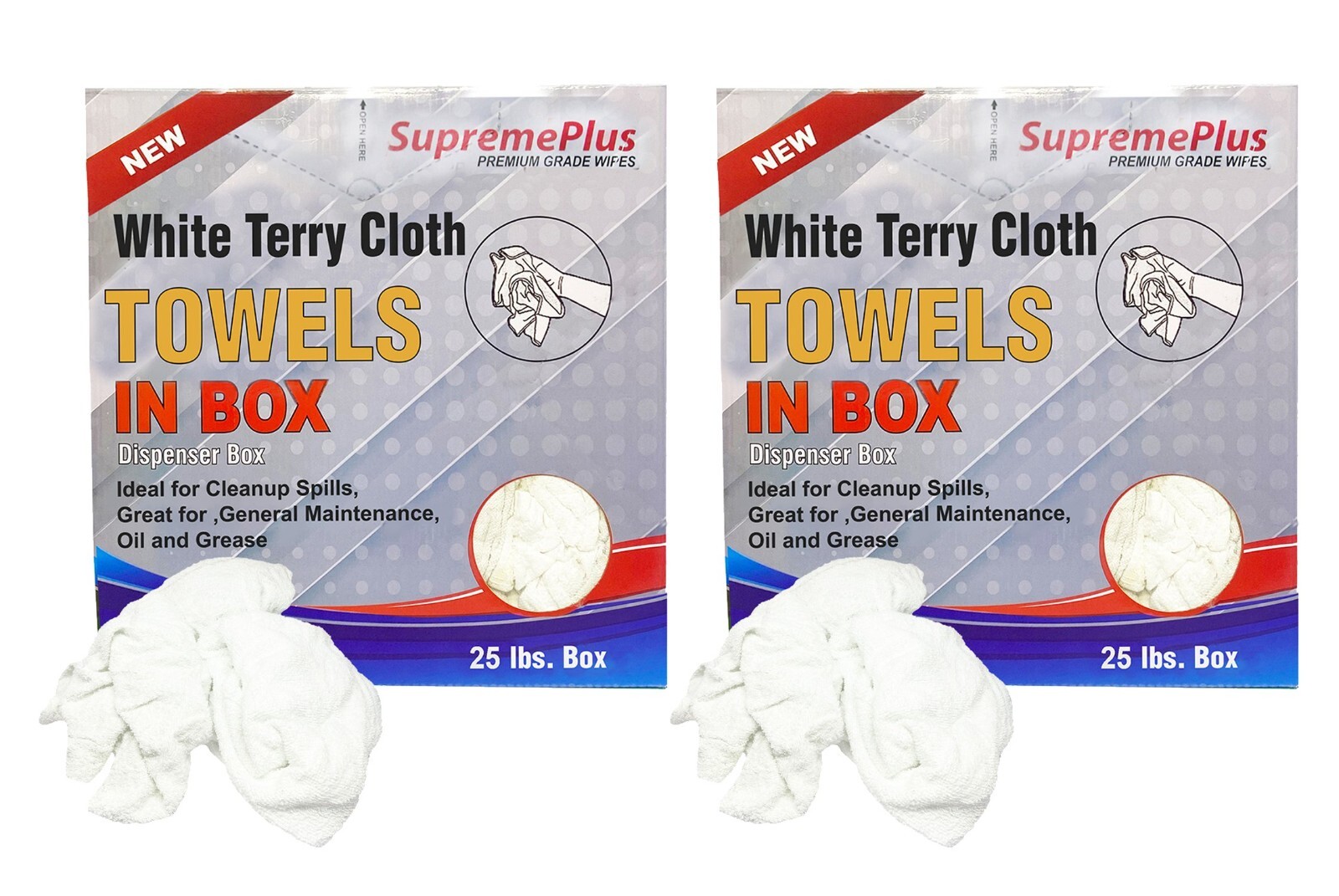 New White Terry Towel Rags For Cleaning 50 lbs. Case 2x25 lbs. Compressed Boxes