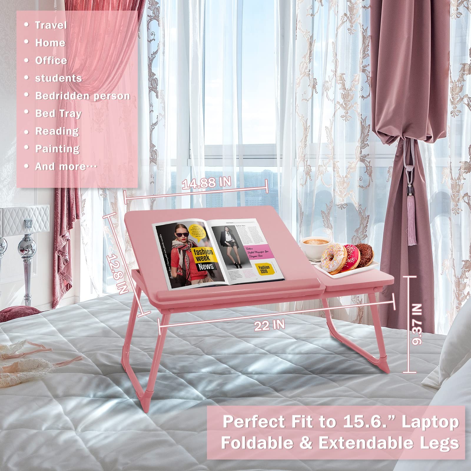 Laptop Bed Desk for Couch, 5-Angle Adjustable Table Adults Pink