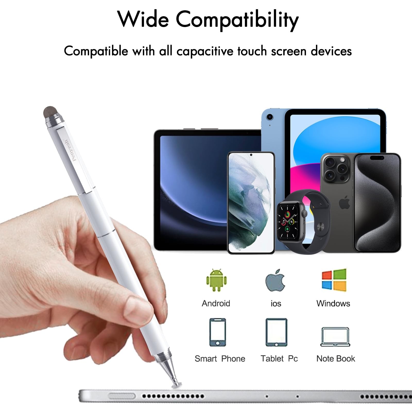 Stylus Pen for Touchscreen - Versatile 4 in 1 High Sensitivity and White