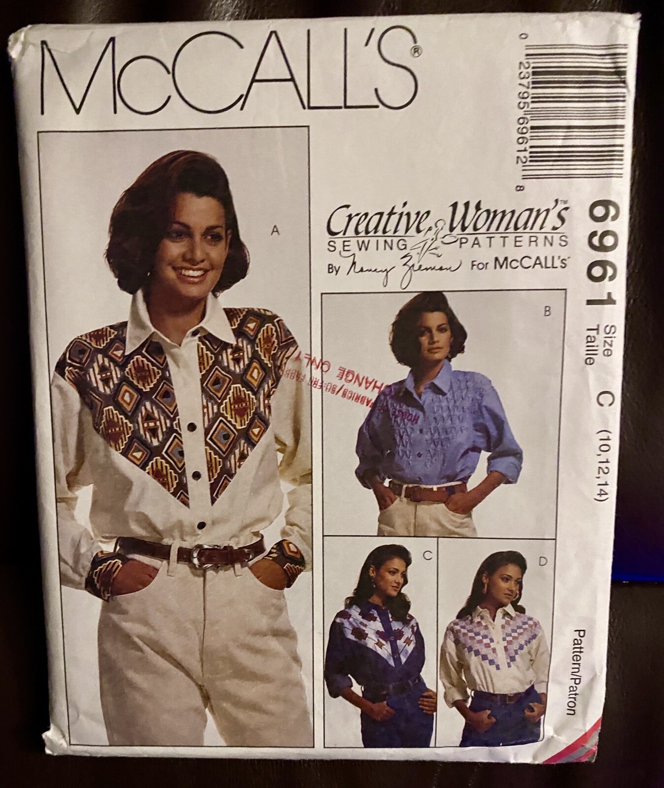McCalls 6961 Pattern Misses Shirts Long Sleeved Yoke Variations C 10-12-14 Uncut