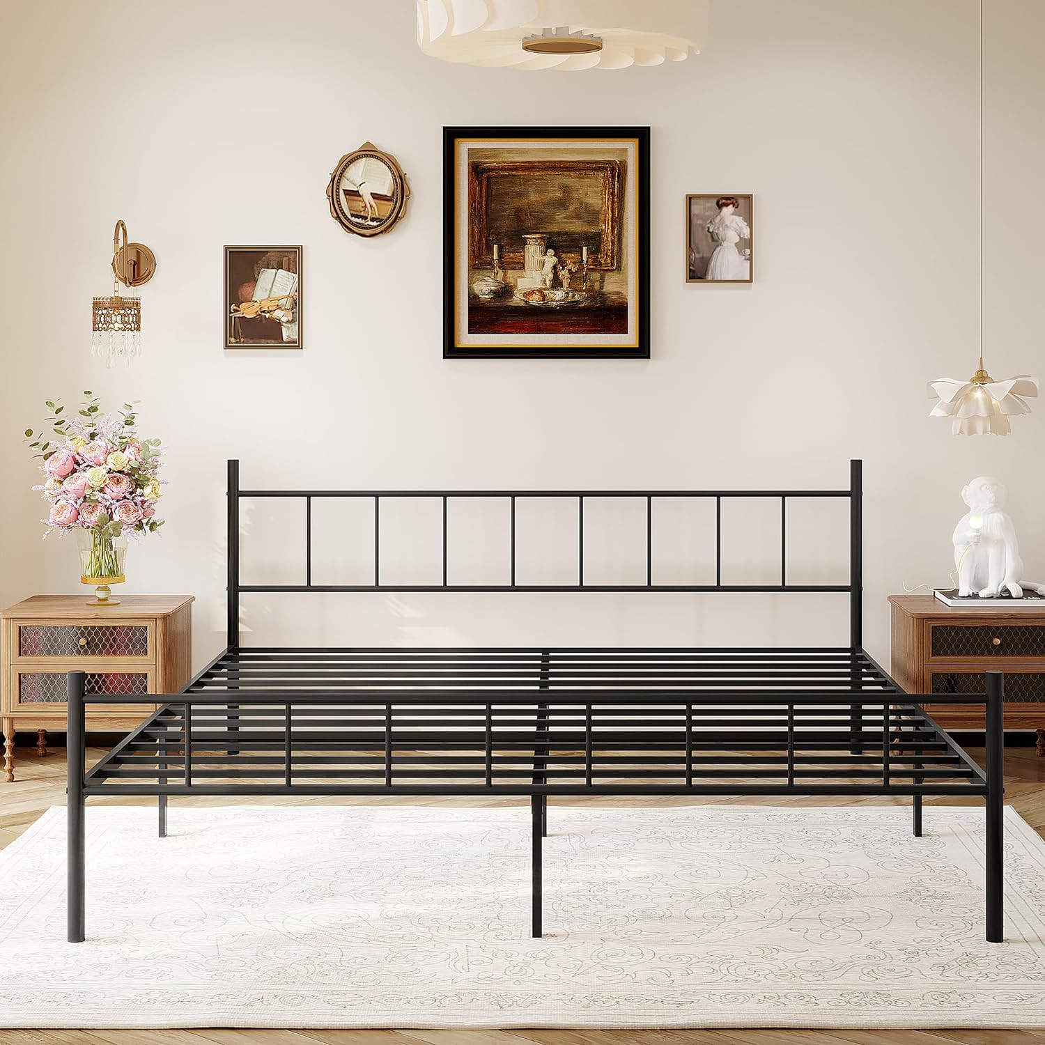 METAL Bed Frame,Classic Steel NO Squeak Headboard Easy Assembly Bedroom Queen