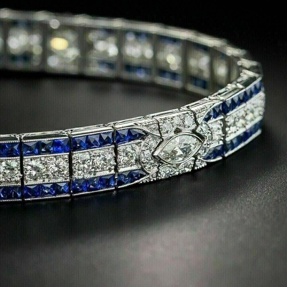 Men's 7.10Ct Round Cut Simulated Diamond Tennis Bracelet 925 Silver Gold Plated