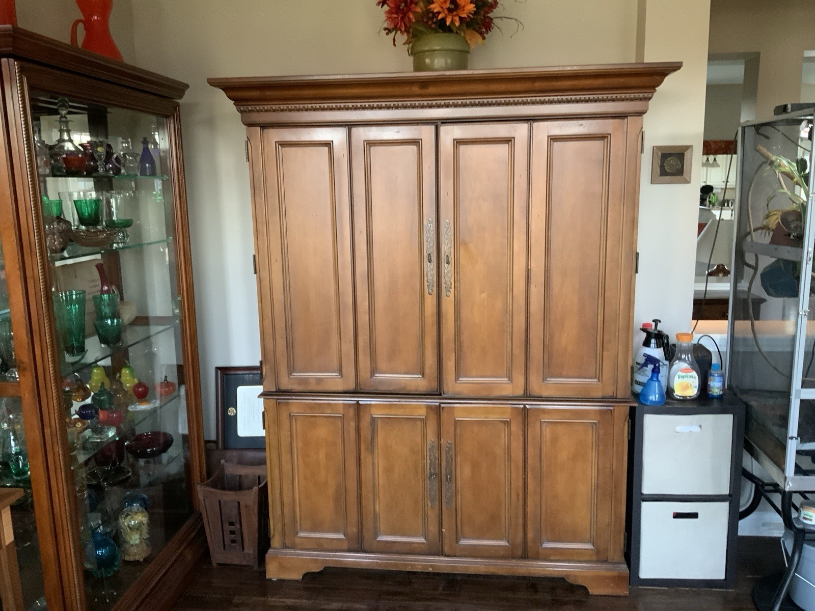 Hooker 2 Piece Office Center Cabinet With Lightning. Good Condition.