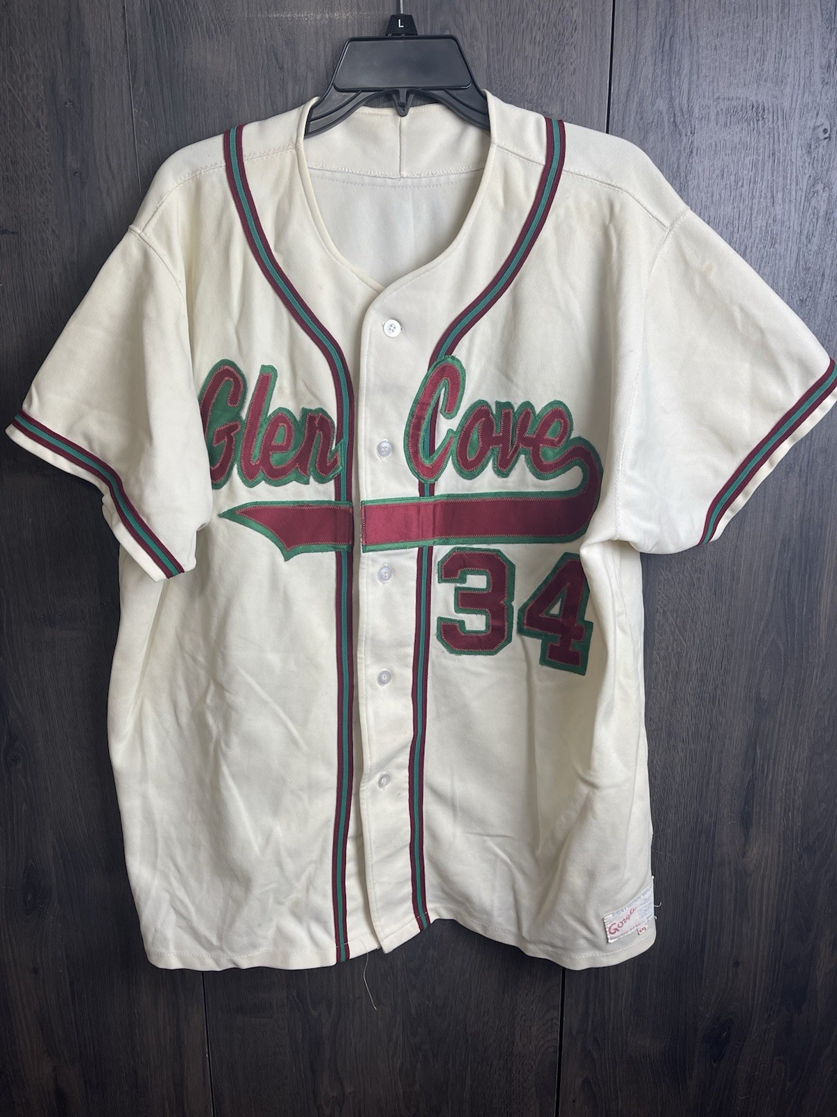 Vintage Glen Cove Big Red Highschool Baseball Jersey #34 Adult 2XL White