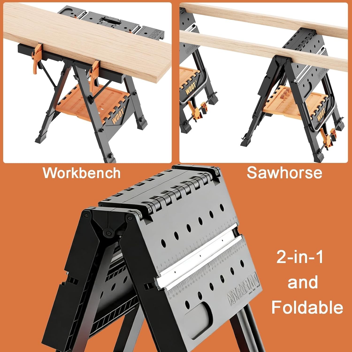 Sturdy 500lbs Mobile Work Table - 2-in-1 Portable Folding Bench for Woodworking