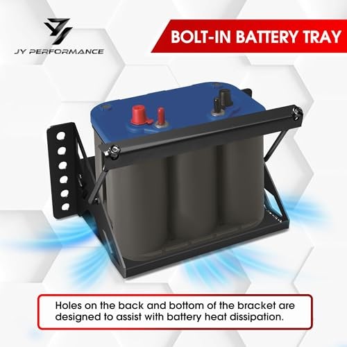 Metal Battery Tray Box, Universal Metal Steel Bolt-in Battery Mounting Black