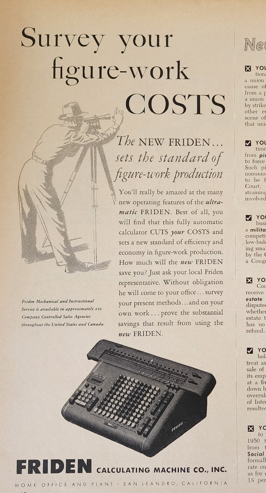 Friden Calculator Machine Picture Magazine Ad Original Vintage Wall Art Decor