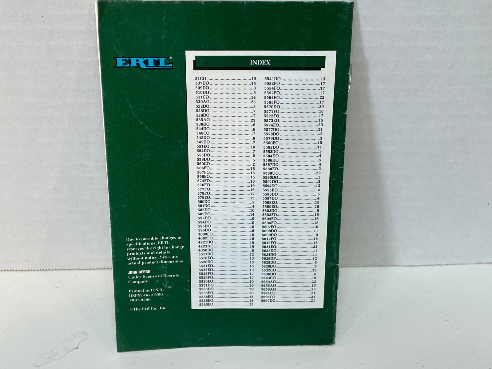 Ertl John Deere Look Book 1990 4" x 6" L@@K