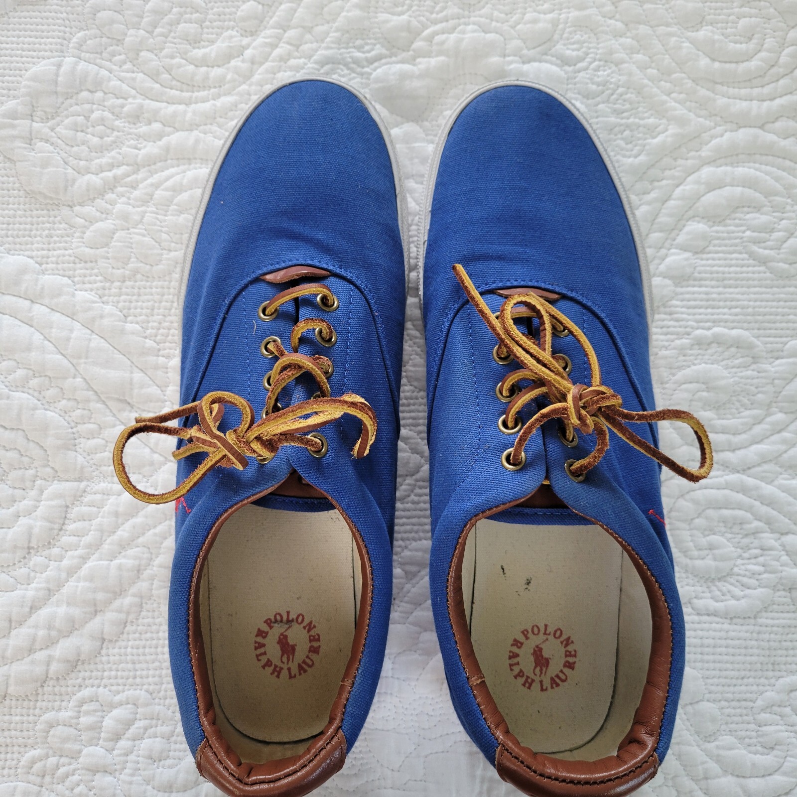POLO Ralph Lauren Vaughn Canvas Leather Blue Shoes Red Pony Logo Dock Casual 13D
