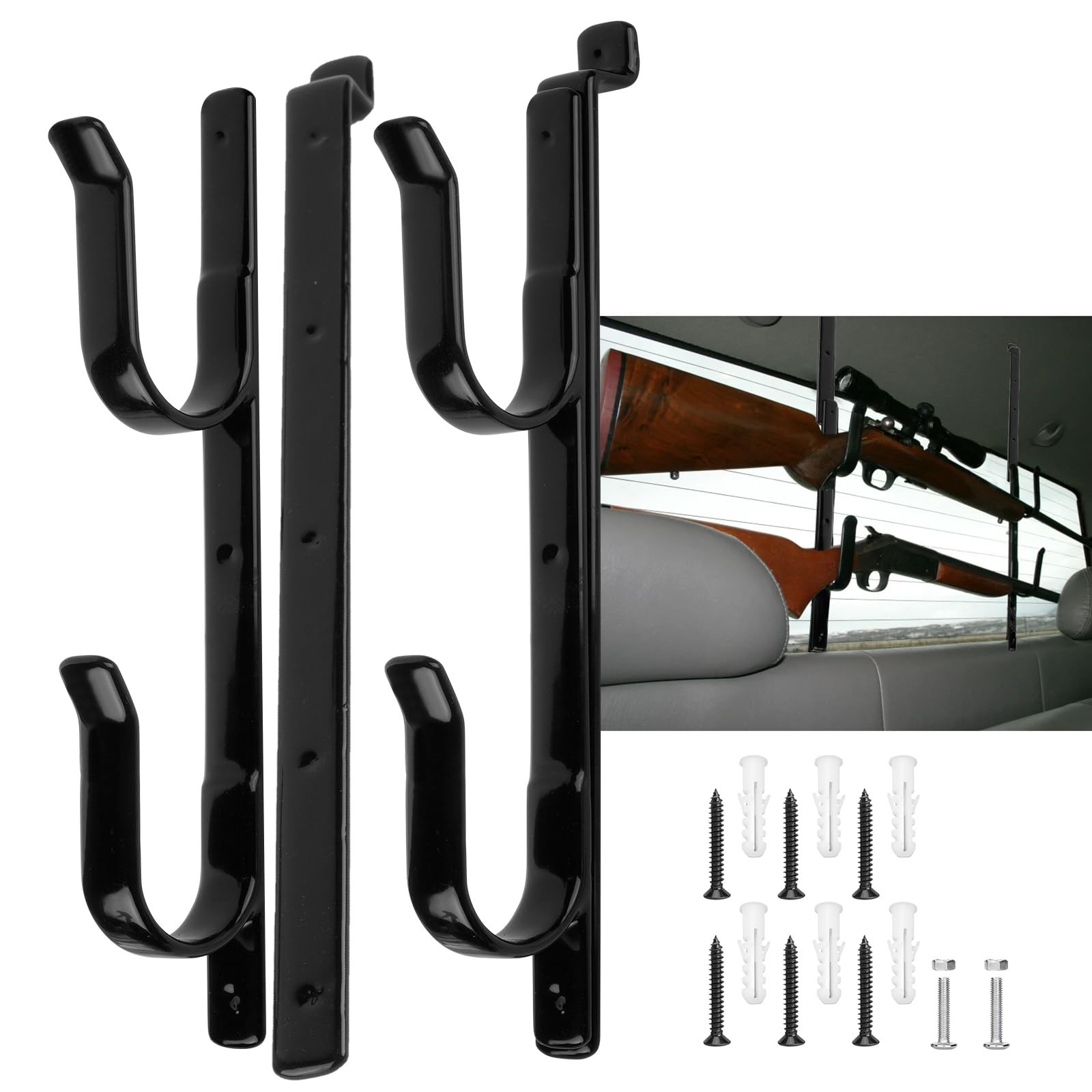 Adjustable Metal Gun Rack for Truck & Wall - Holds 2 Shotguns, Rifles, Bows
