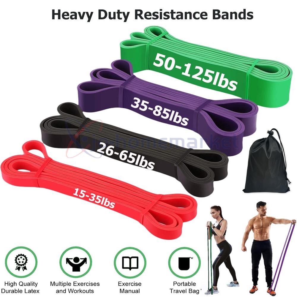 Set of 4 Heavy Duty Resistance Band Loop Exercise Yoga Workout Power Gym Fitness