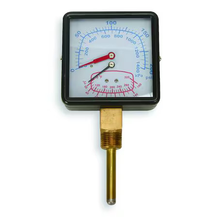 Zoro Select 4Cfd1 Boiler Gauge, Square, 0-200Psi, 80 To 320 F,  4Cfd1