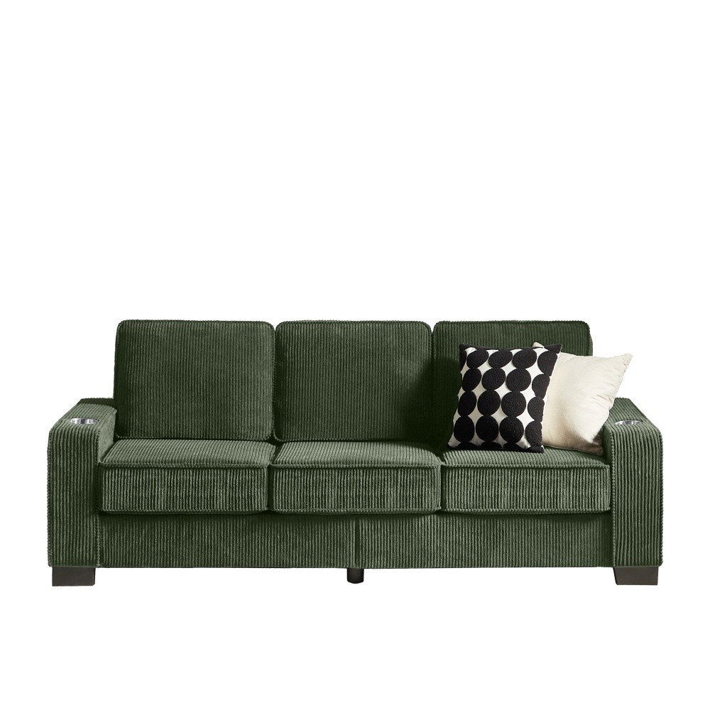 Corduroy Fabric sofa Modern Compressed Couch,3-Seater Sofa for Living Room Green