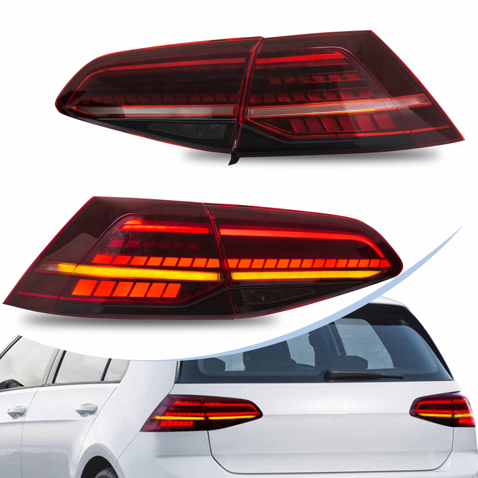 4pcs FULL LED Projector Headlights+Red Tail Light For VW Golf 7 MK7& GTI 2015-17