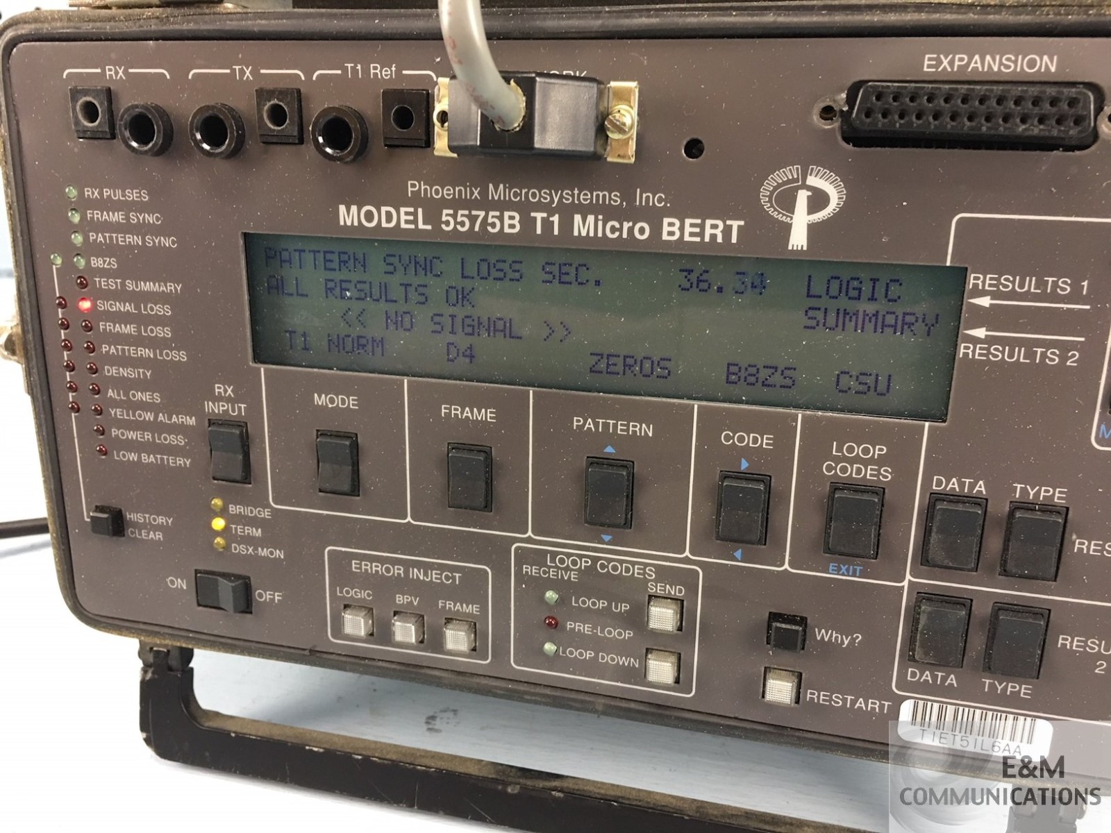 5575B PHOENIX MICROSYSTEMS T1 MICRO BERT W/ 5565 DSO DROP/INSERT INOPERATIVE