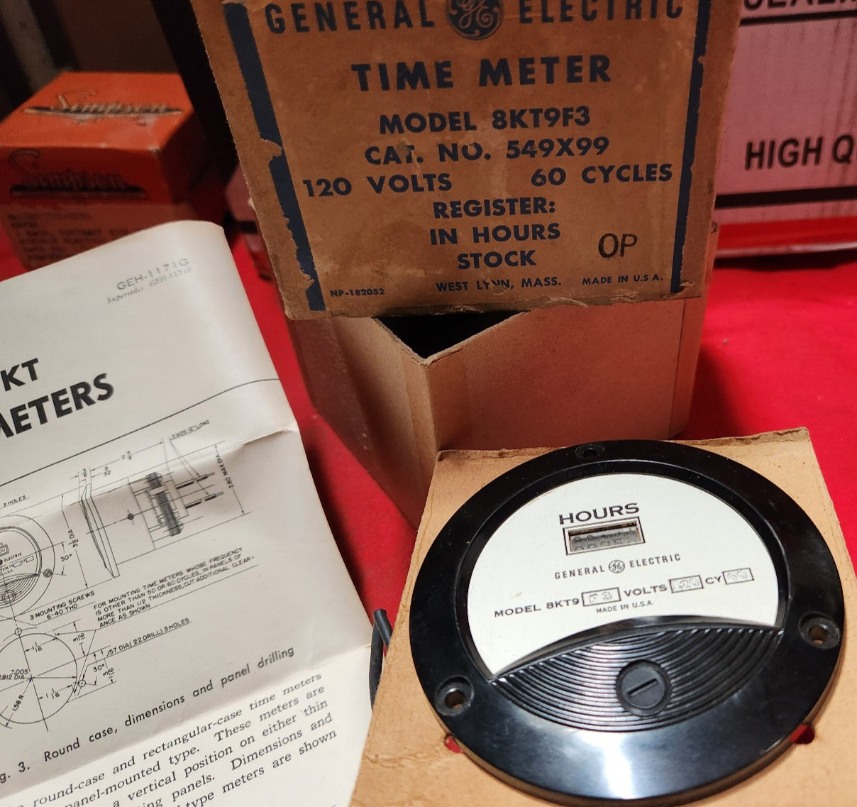 vintage GENERAL ELECTRIC TIME METER  md 8KT9F3   120V  60 cyc  25 hours USA 51w6