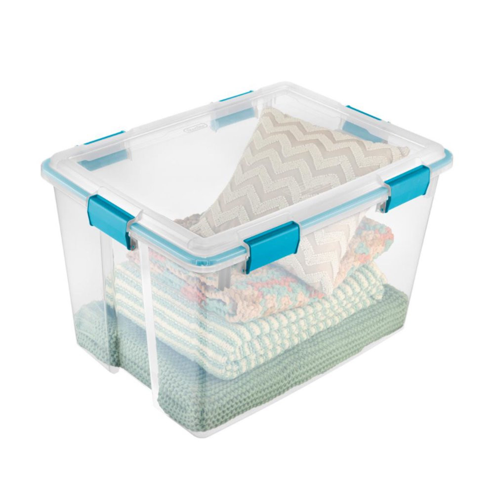 Clear Plastic Storage Box W/ Lid & Latches Gasket Container Bin 80 Quart