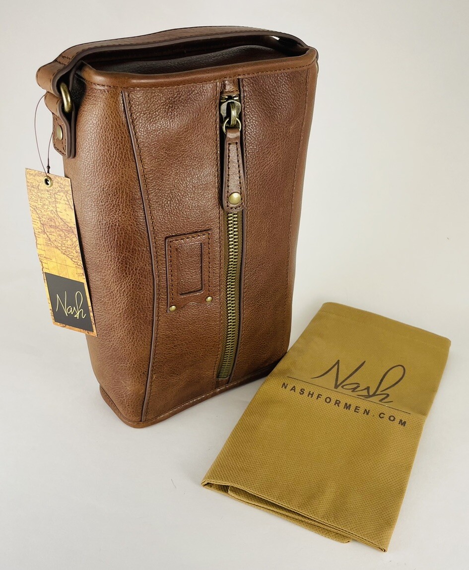 Nash For Men Verona 100% Full-Grain Leather Travel Case, Chestnut Brown