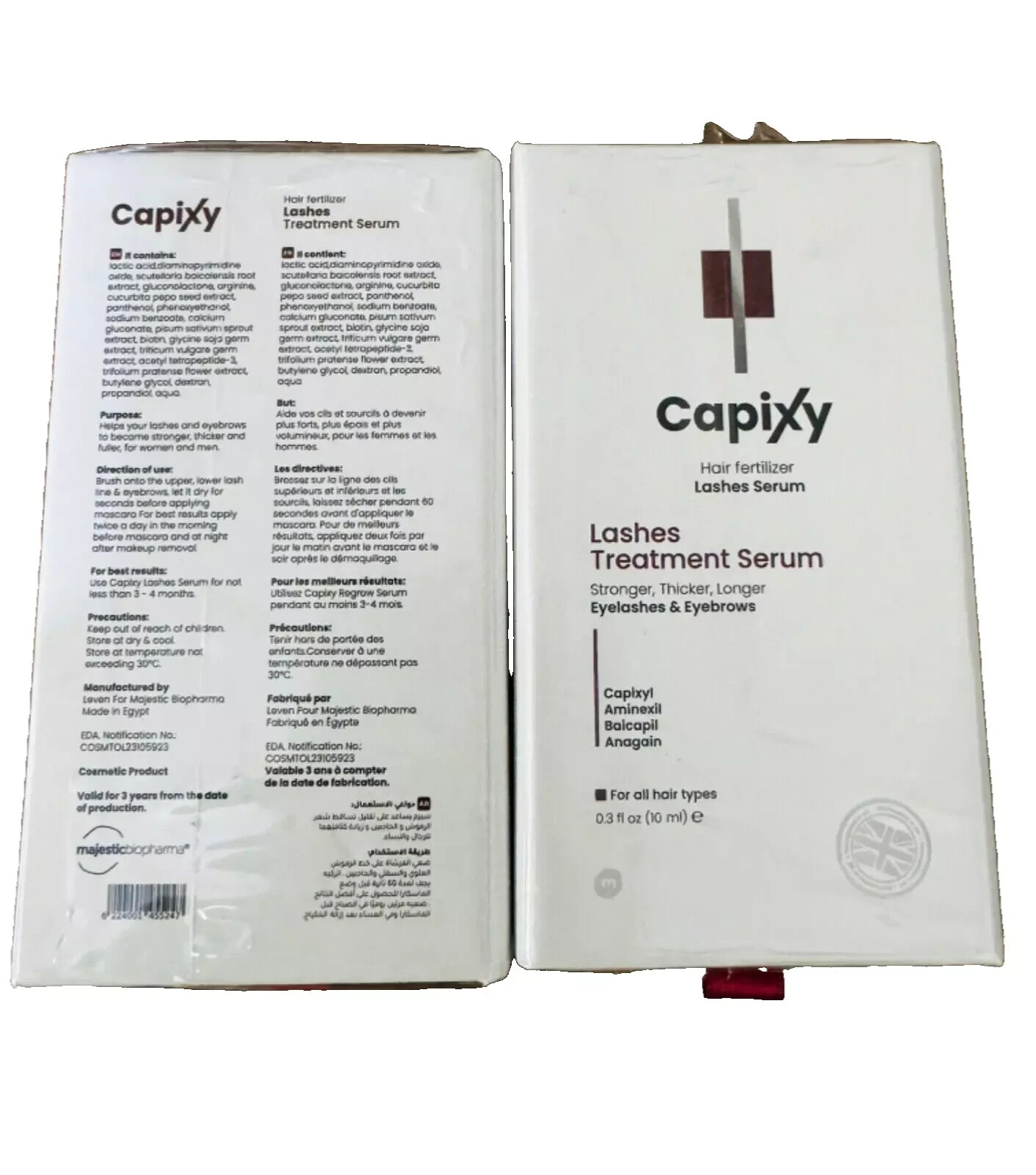 Capixy Eyelash and Eyebrow Growth Serum with Peptide Technology( 2 Pack X 10ml )