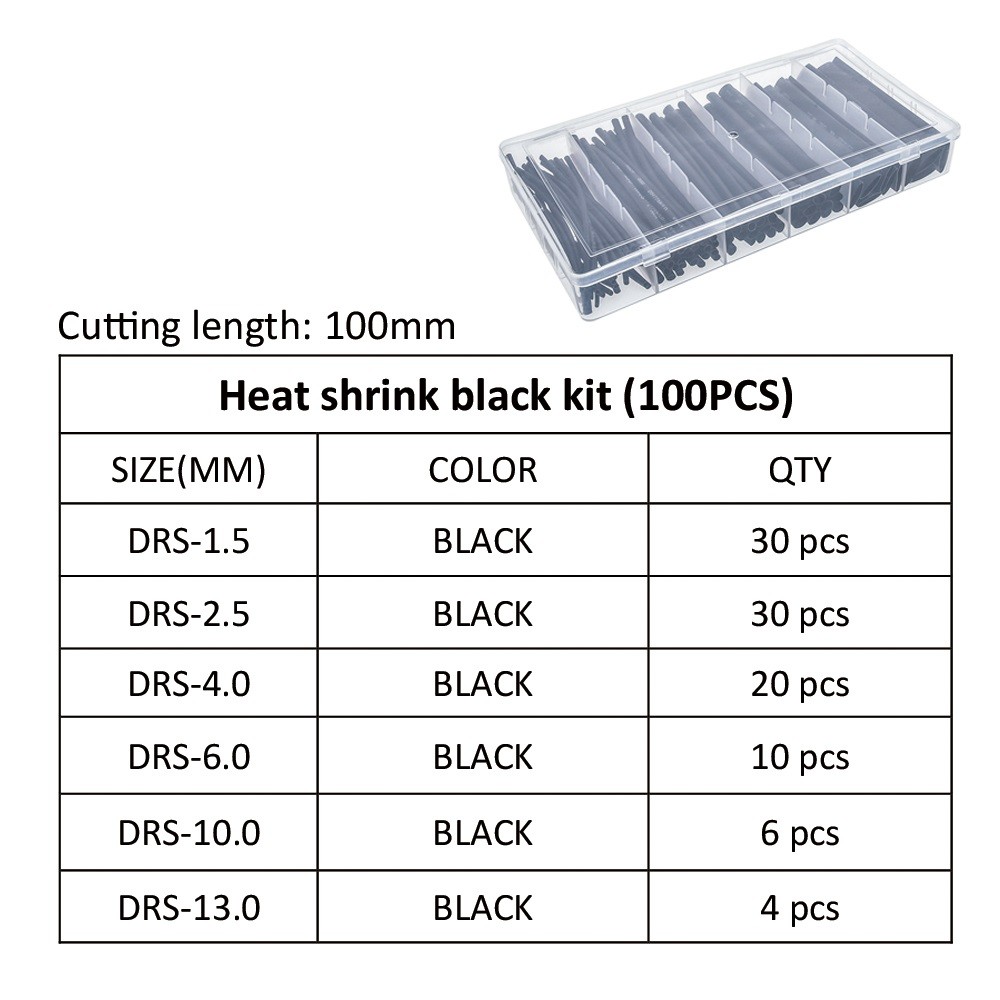 Heat Shrink Tube Kit, Black (100pcs)