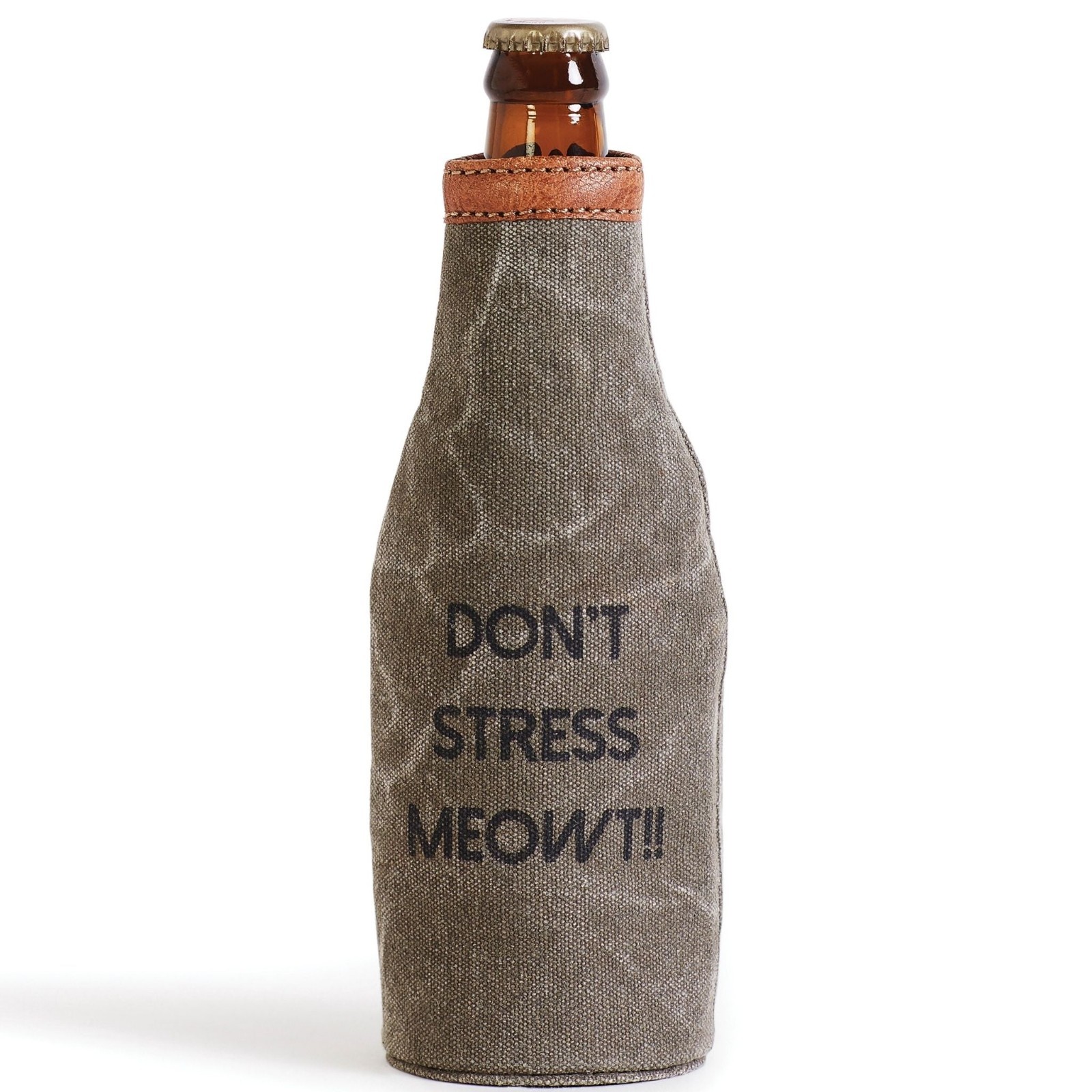 Mona B. Don't Stress Meowt!! Upcyced Canvas Bottle Cover - 1 Piece NWT