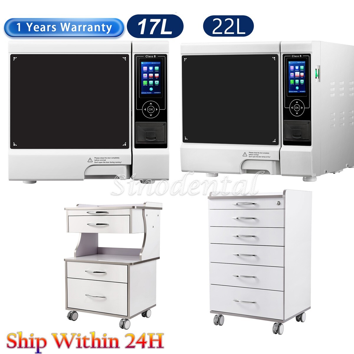 Class B Dental 22L Medical Autoclave Steam Sterilizer built-in Printer/Trolley