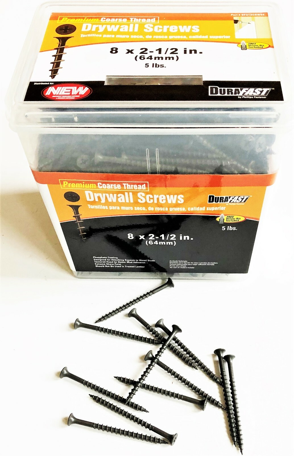 5LBS DURA FAST 2-1/2" DRYWALL SCREWS PHILLIPS COARSE THREAD BUGLE HEAD #41240
