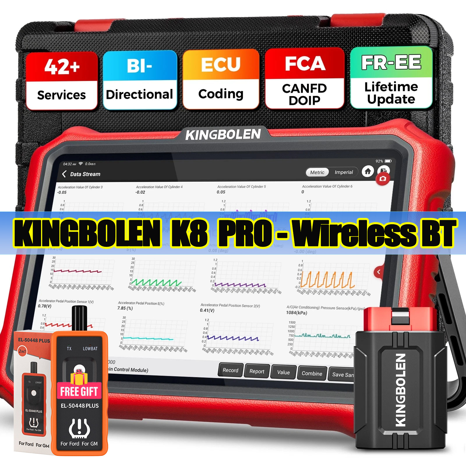 KINGBOLEN K8 PRO OBD2 Scanner Car Diagnostic Tool Key Coding CANFD Free Update