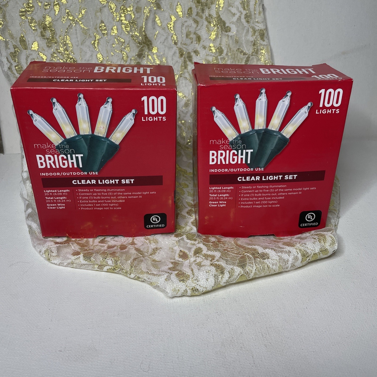 Lot Of 2 Indoor Outdoor Clear Lights Make The Season Bright 100 Lights Each