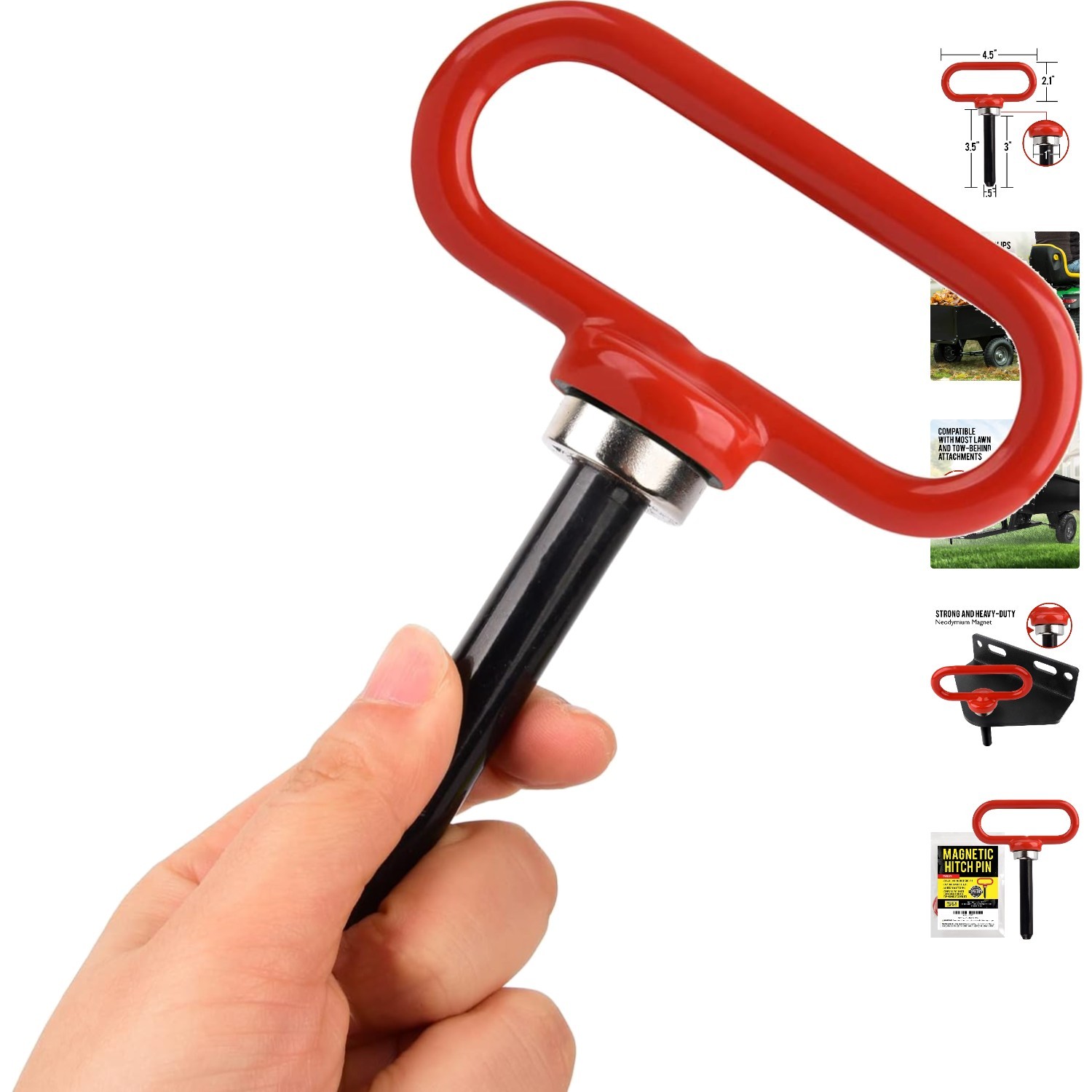 One-Hand Release Neodymium Magnetic Trailer Hitch Pin for Lawn Mowers & ATVs