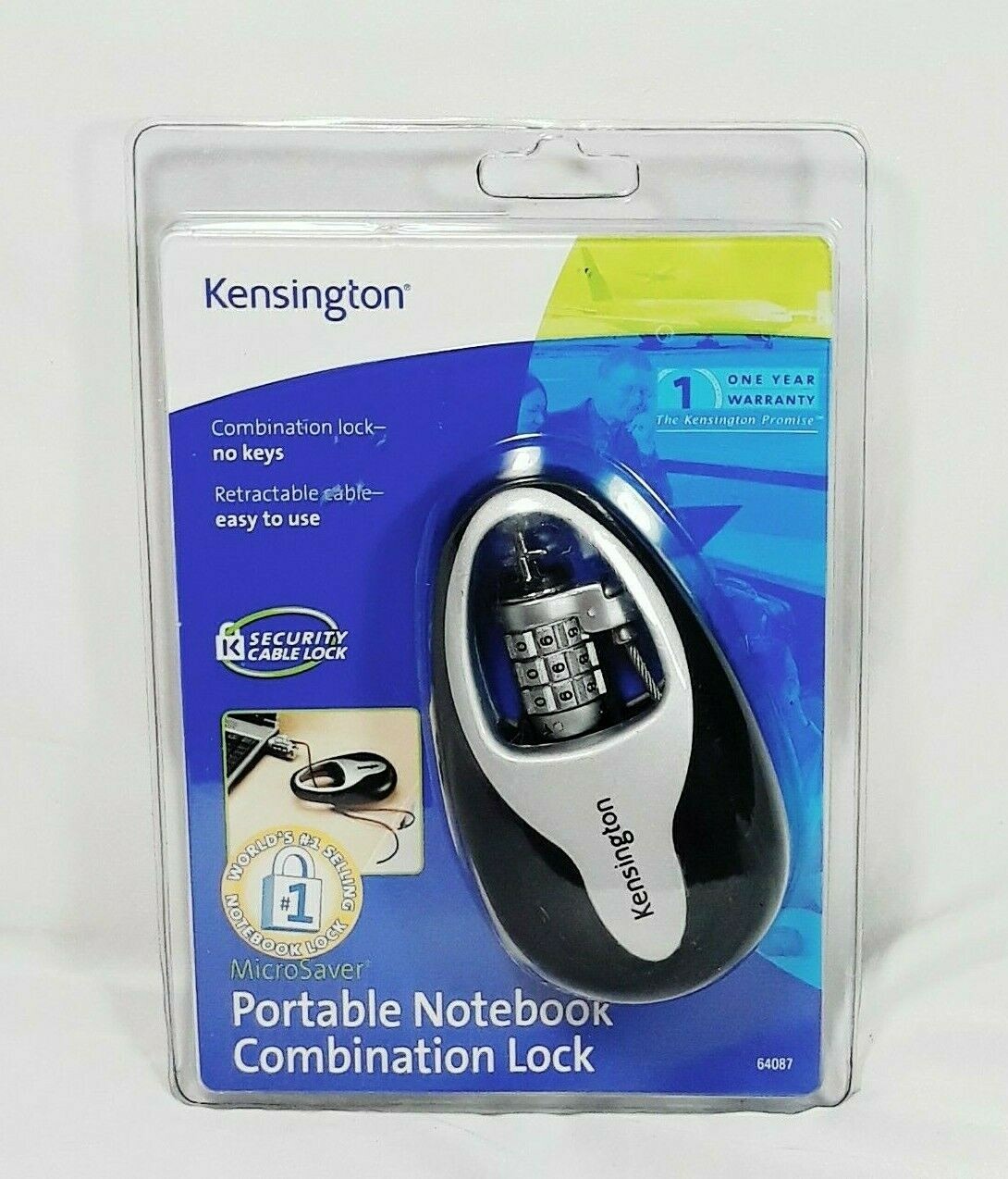 Kensington Portable Notebook Combination Security Lock Cable Microsaver 64087