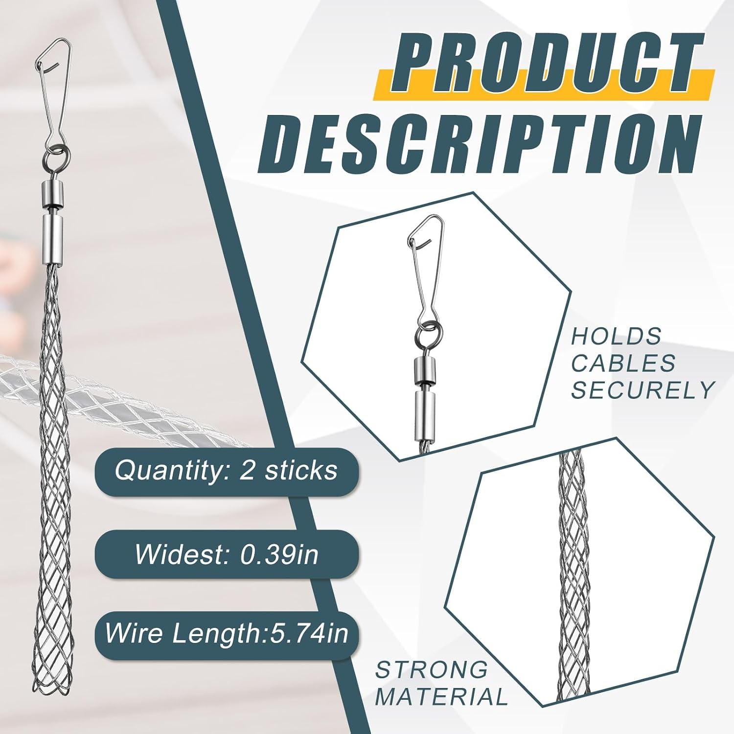 4 Pcs 1/2 in Wire Pulling Grip Mesh Cable Pulls Metal Cable Puller Socks Wire...