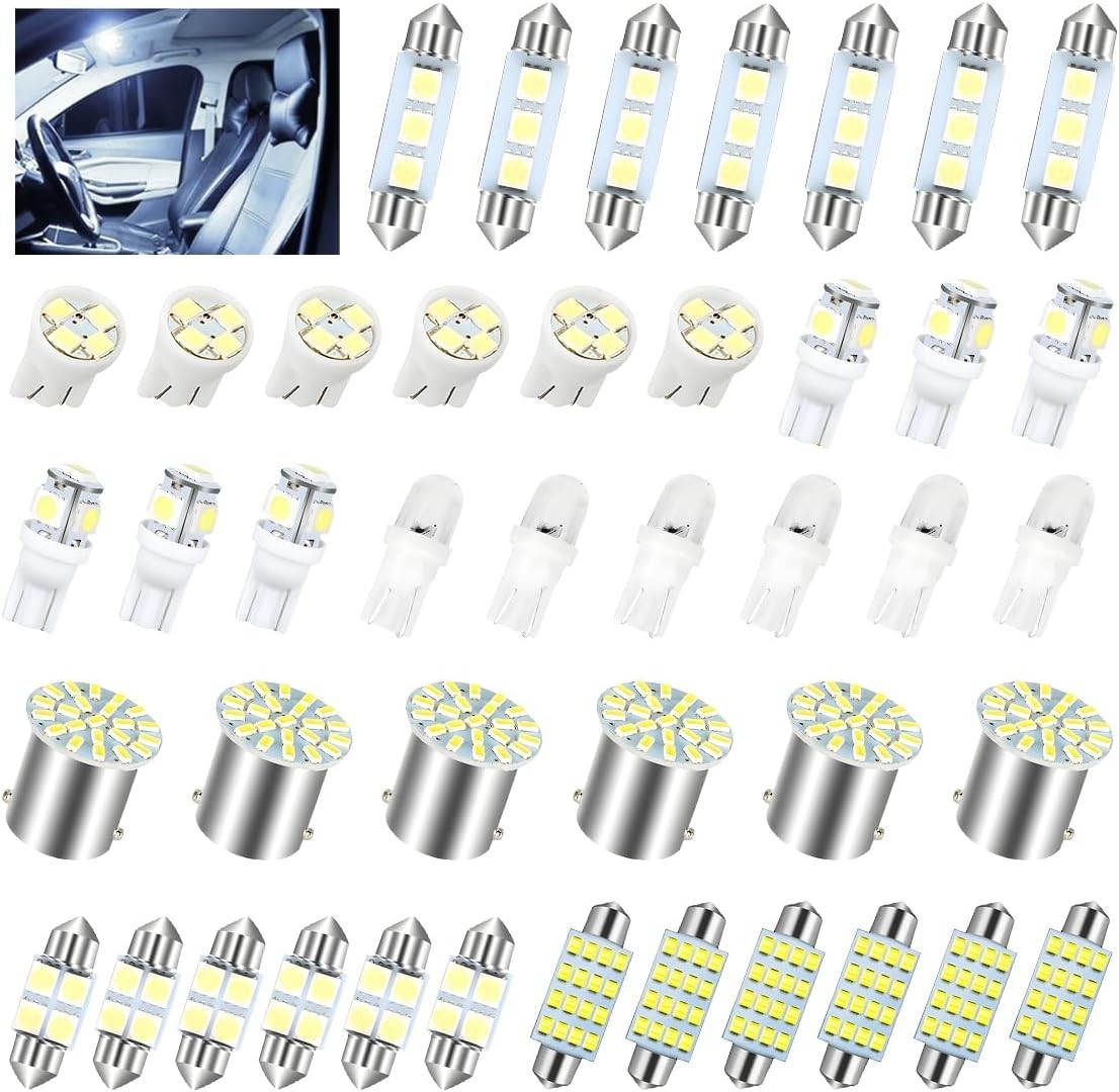 42 Pcs Car LED Lights Kit, Auto Interior Bulbs Set, 6000K 12V T10 For Accessory,