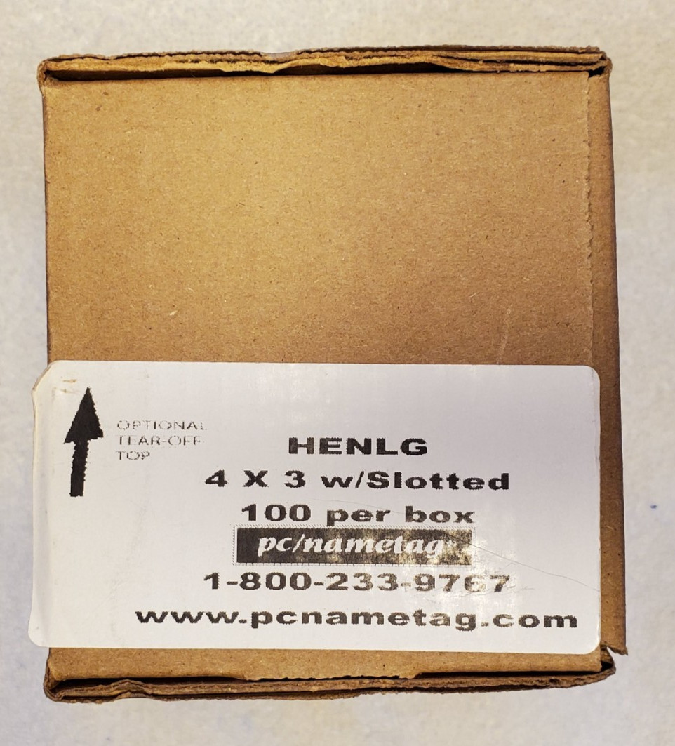 PC/nametag HENLG 4x3 w/Slotted 100 pouches per box