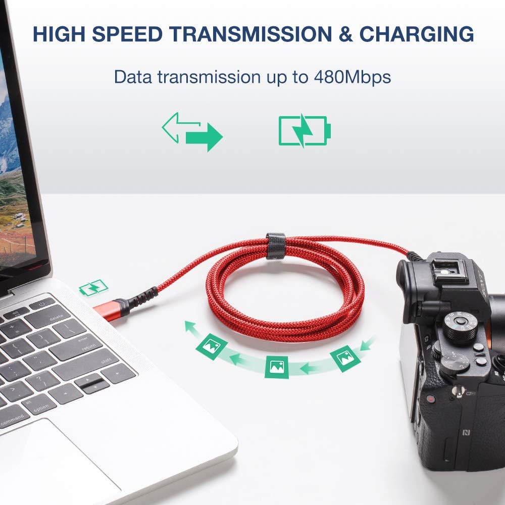 JSAUX Mini USB Cable[2-Pack 3.3ft+6.6ft], 2.0 Type A 3.3 ft + 6.6 ft, Red