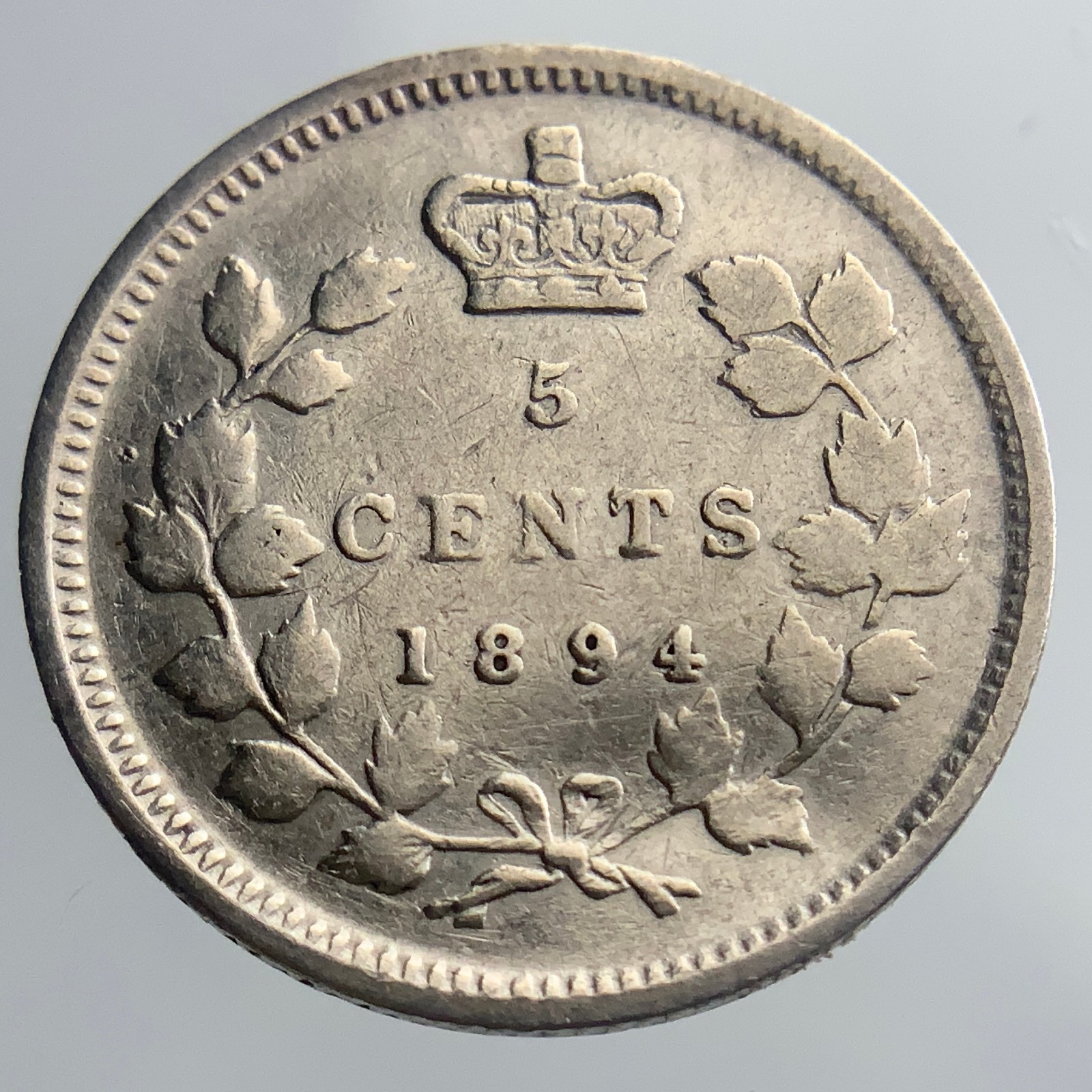 1894 Canada Small Five Cents Queen Victoria Circulated 5 Silver Coin NGS029