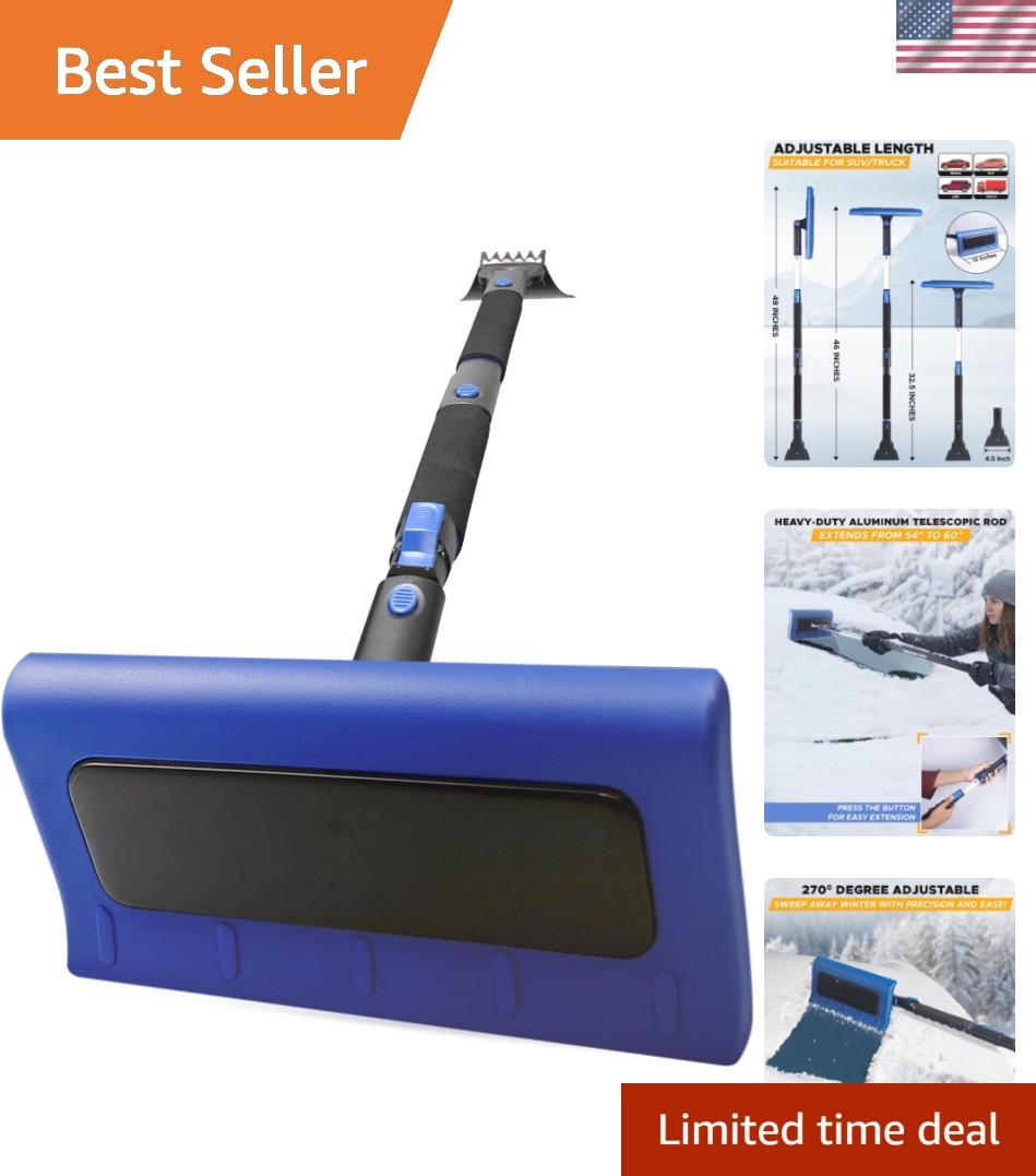 49" Snow Broom with Ice Scraper for Car Windshield & Windows | Scratch Free S...