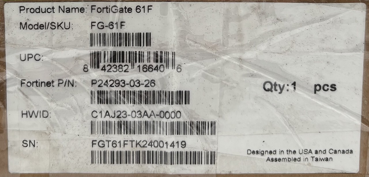 FORTINET FG-61F P24293-03-26 FORTIGATE 10 GBPS NETWORK SECURITY FIREWALL
