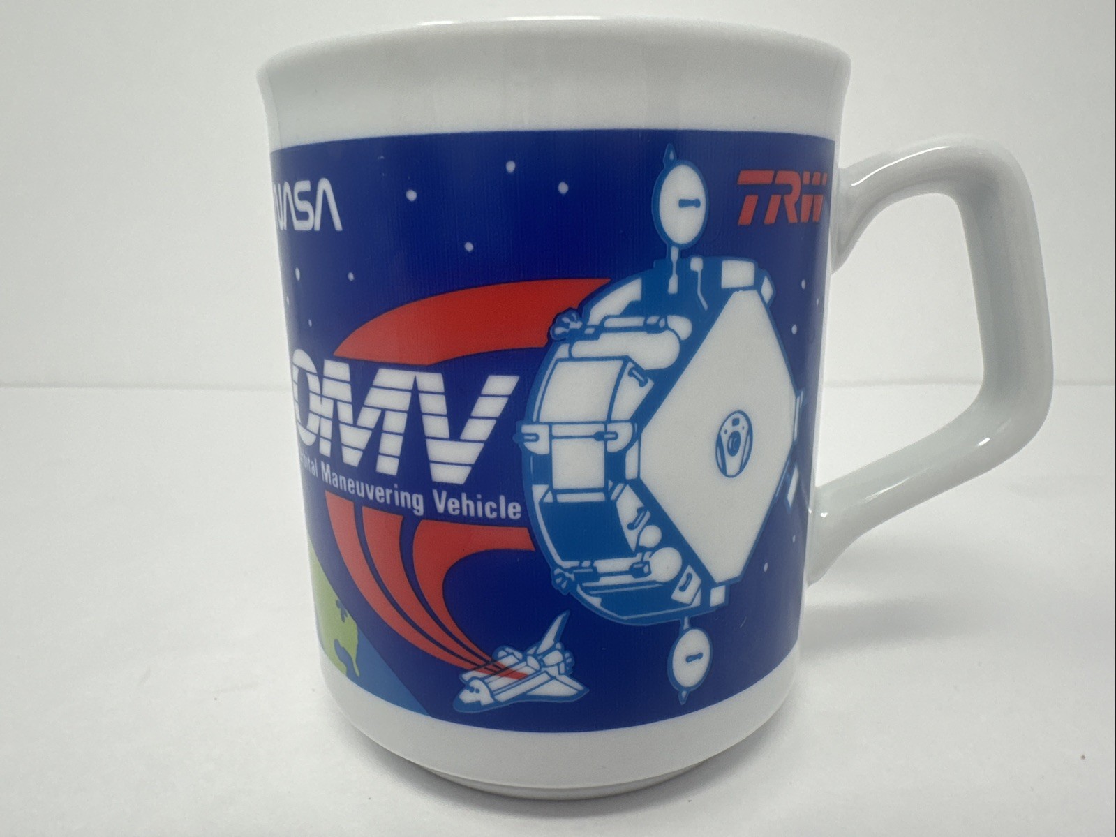 Vintage 1980s TRW NASA Coffee Mug Orbital Maneuvering Vehicle OMV Space Shuttle