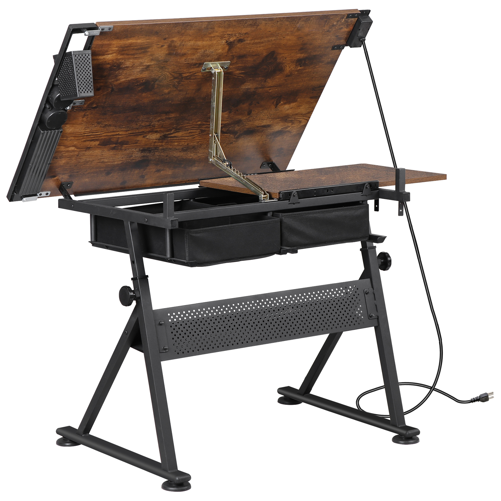 Drafting Table Artist Desk Drawing Table Adjustable Tabletop with Outlet Retro