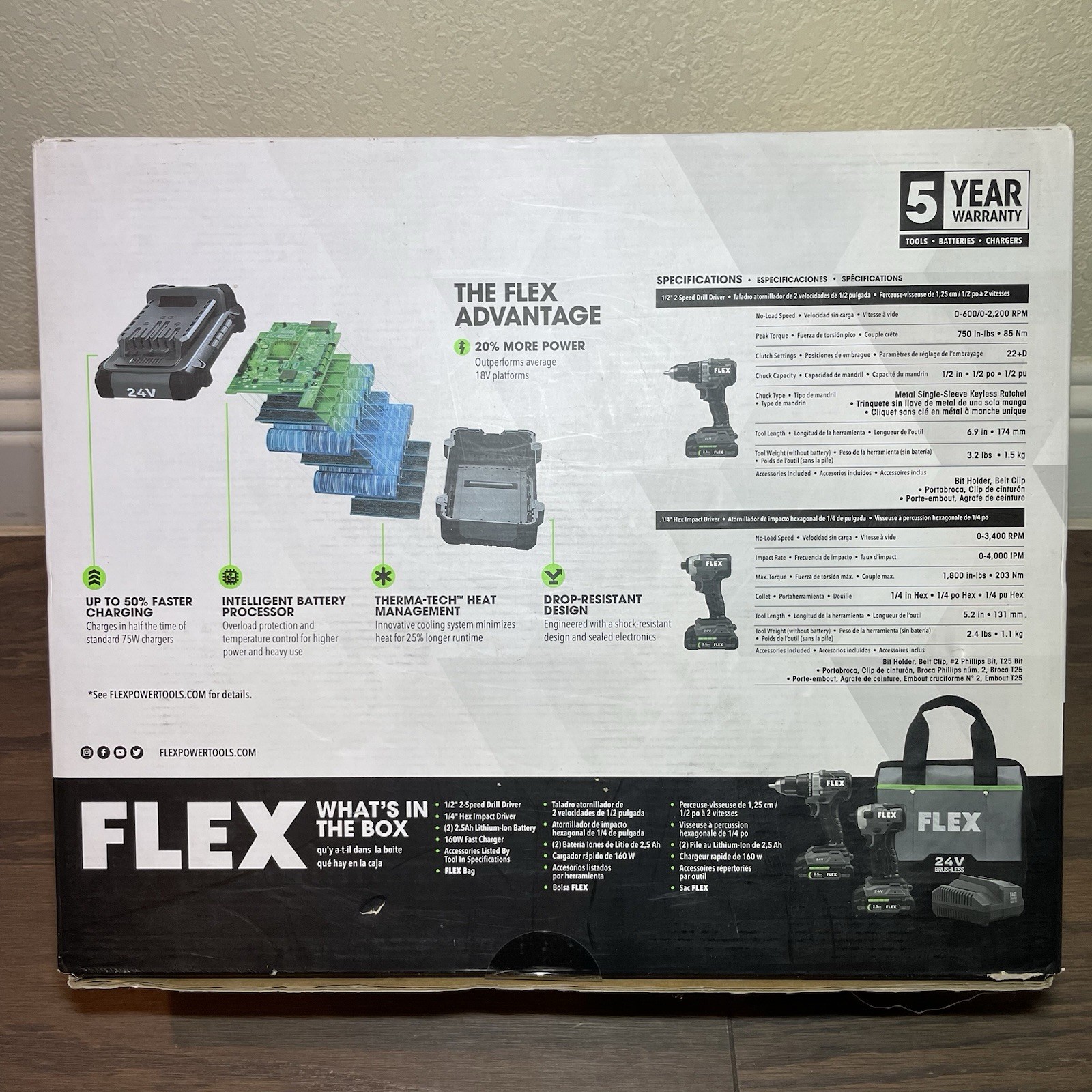 FLEX 24V Brushless Drill & Impact Driver Combo Kit 2 Batteries/Case FXM201-2AP