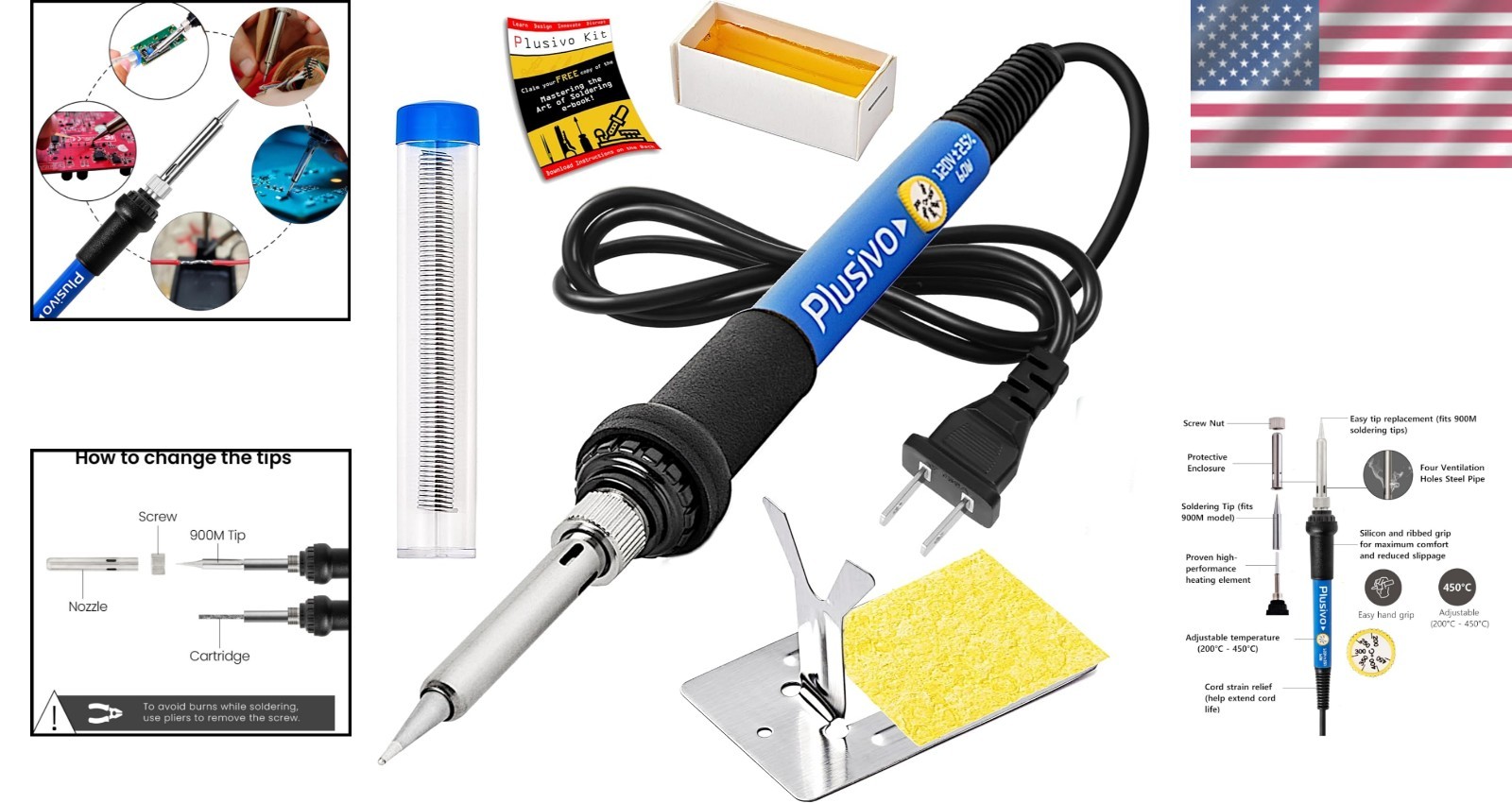 60W Adjustable Soldering Iron Kit - 5-in-1 Electronics Repair Starter Set