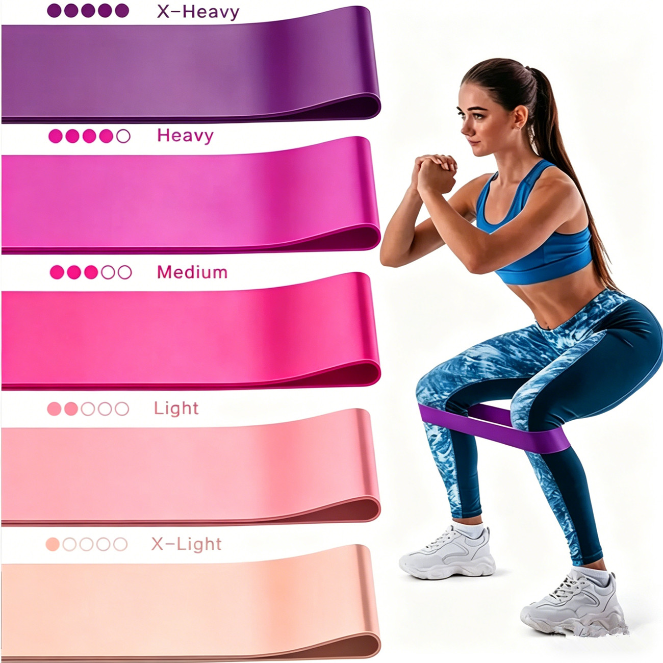 Portable Resistance Band Loop Set Exercise Workout Fitness Yoga Pilates 5 Levels