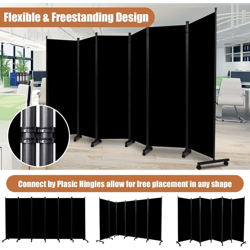 Portable 6 Panel Room Divider Adjustable Rolling Privacy Screen W/ Wheels New