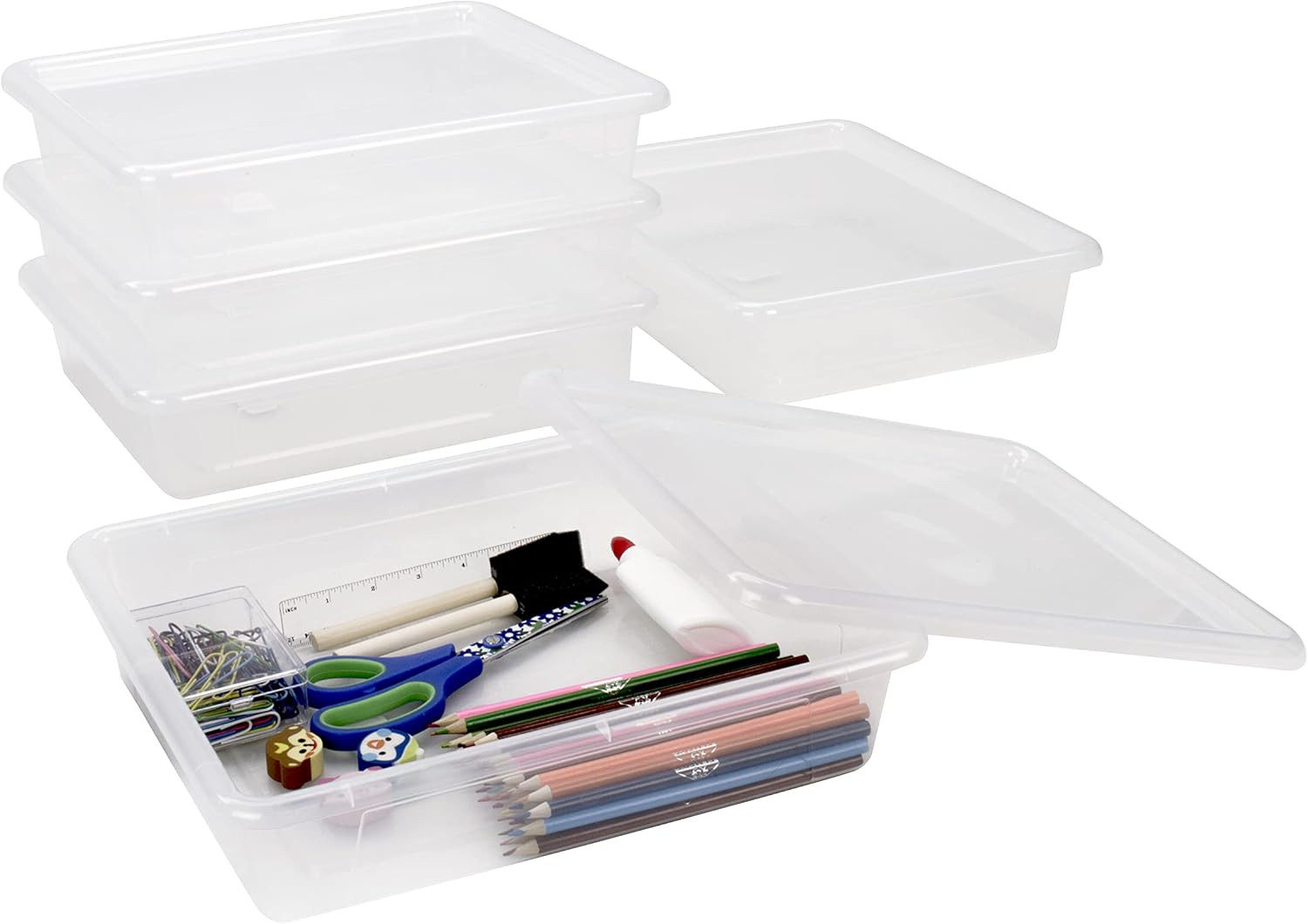 Letter Size Deep Storage Tray – Organizer Bin with Non-Snap Lid for Classroom, O