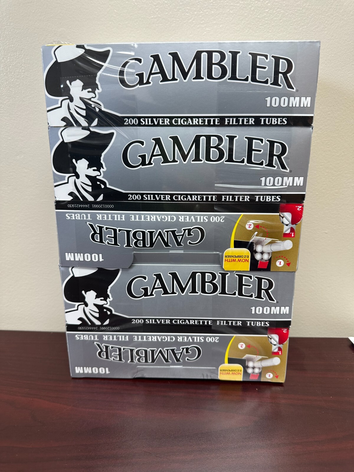 Gambler SILVER 100 Cigarette 200ct Tubes - 5 Boxes~Ships In Box