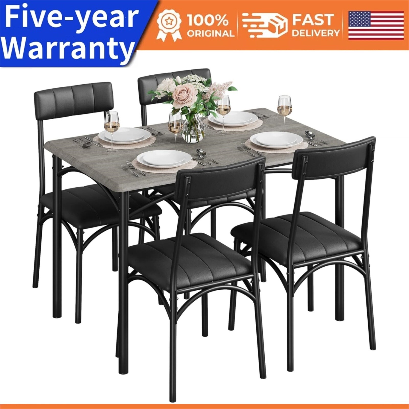 🆕Dining Table for 4 Upholstered Chairs Kitchen & Dining Room Sets for Small Spa