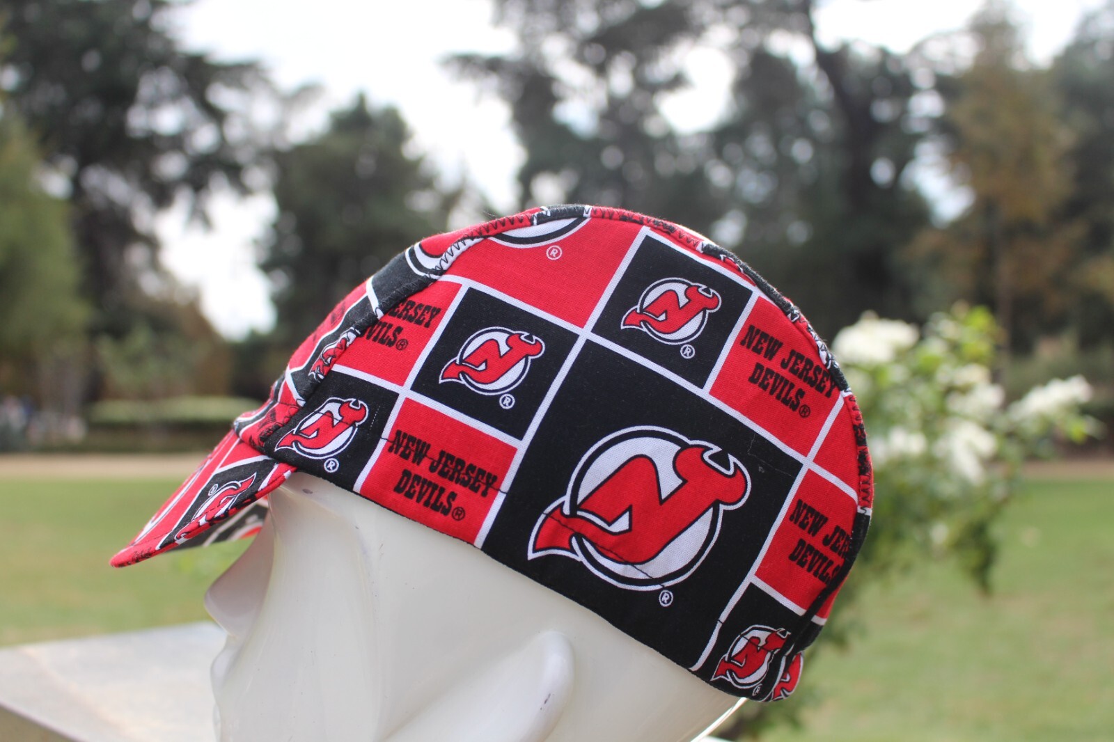 CYCLING CAP NEW JERSEY DEVILS  HANDMADE IN USA   S M L