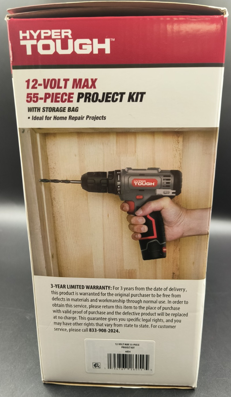 Hyper Tough 12v Max Lithium-Ion Cordless Drill 3/8" Keyless 56-Piece Project Kit